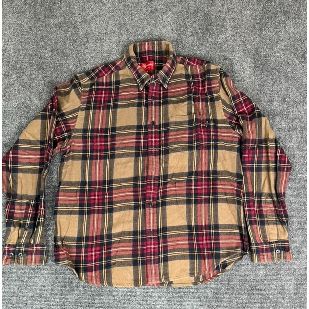 Supreme Tartan Flanel Yellow Check Long Sleeve Men's Button Down Shirt Size M